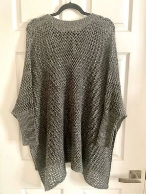 Aeropostale Gray Open-Knit Poncho Sweater